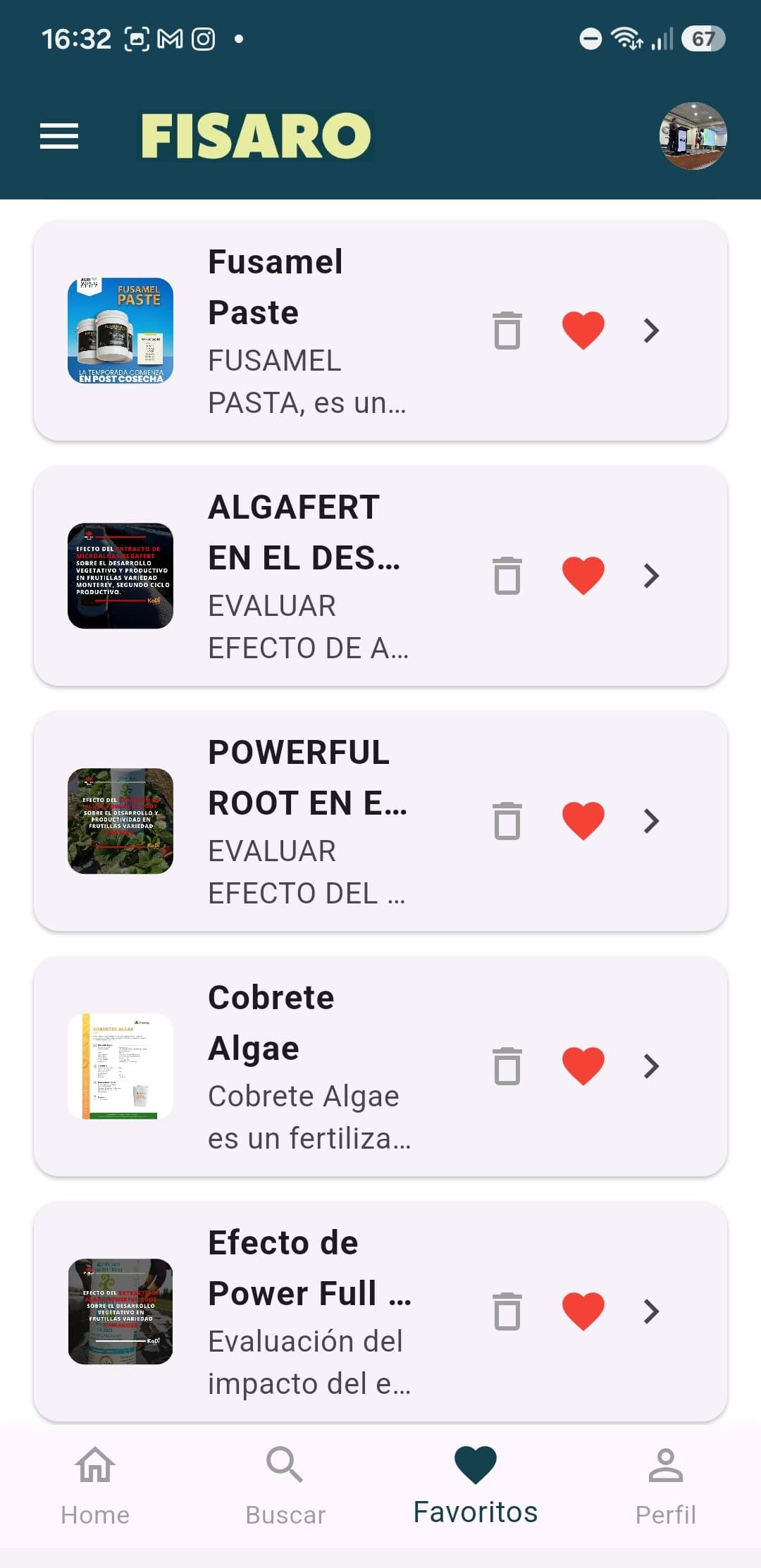 Favoritos de Fisaro con ensayos de Fusamel Paste, Algafert, Powerful Root y Cobrete Algae